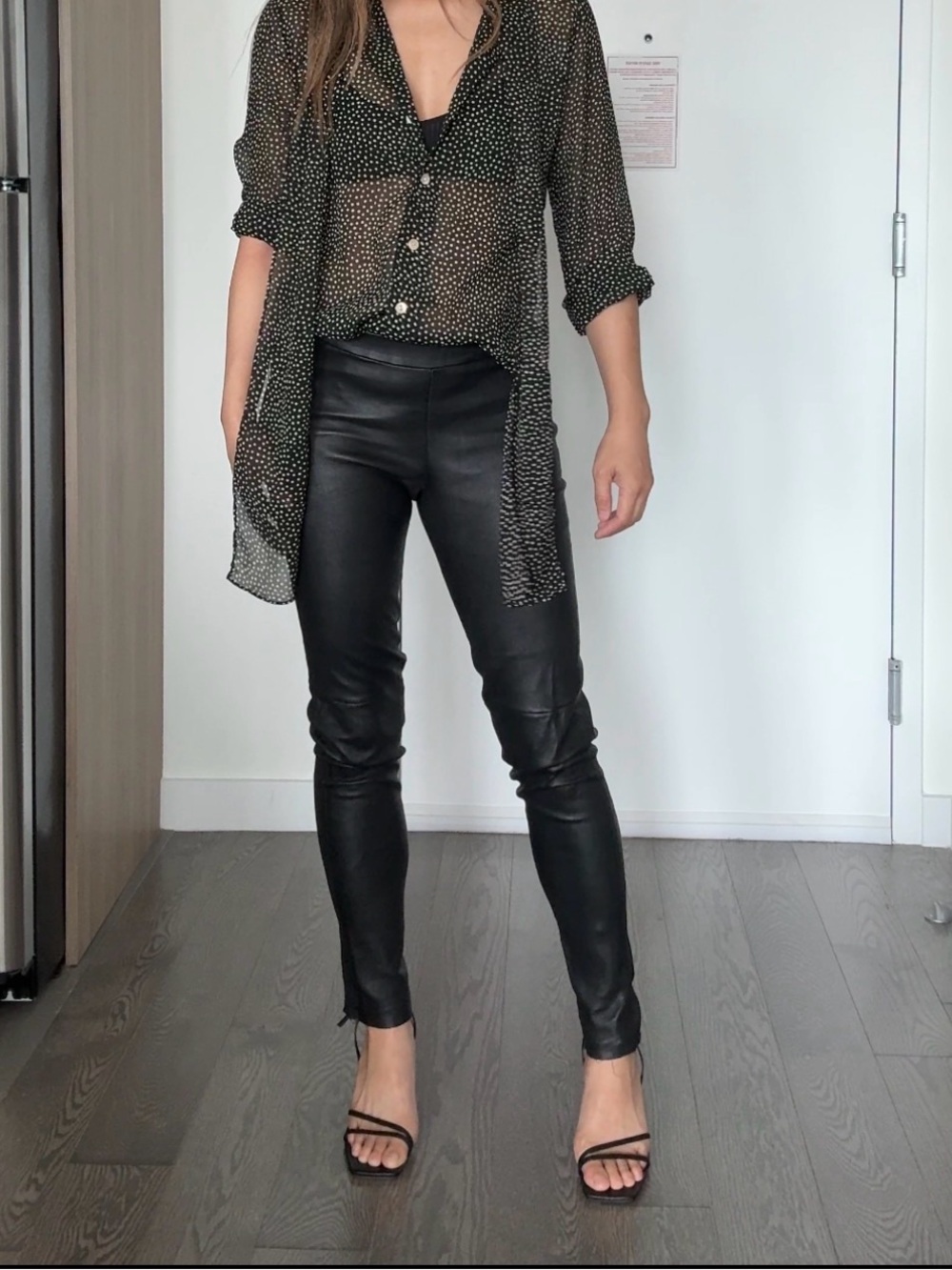 Zara Woman Studio Genuine Leather Skinny Lagging Pants Black XS